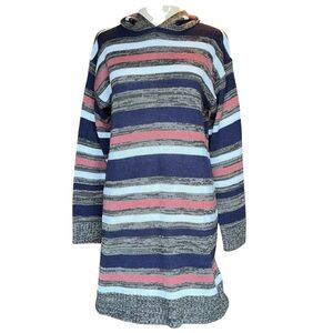 VINTAGE Women’s Multicolor Striped Knit Hoodie Sweater Mini Dress Sz L